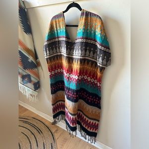 Earthbound XL wrap shrug long South Western southwestern fringed shawl or vest